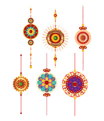 set of rakhi, raksha bandhan, hindu celebration india festival culture tradition vector illustration design