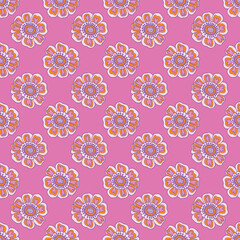 Retro 60s floral. Vector repeat pattern. Great for home decor, wrapping, fashion, scrapbooking, wallpaper, gift, kids, apparel.