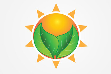 Logo sun and ecology leafs garden vector image graphic illustration design template