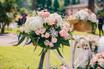 Floral decoration on a bike basket