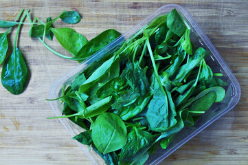 Fresh spinach leaves. Spinach Salad. .