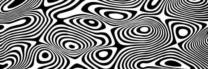 Vector optical illusion with black and white lines. Abstract curve background.