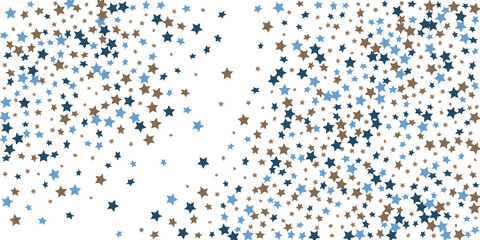 Confetti of shooting stars. Blue, beige stars. Luxury holiday background. Abstract texture on a white background. Design element. Vector illustration, eps 10.