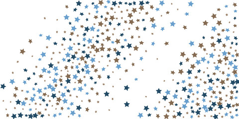 Confetti of shooting stars. Blue, beige stars. Luxury holiday background. Abstract texture on a white background. Design element. Vector illustration, eps 10.
