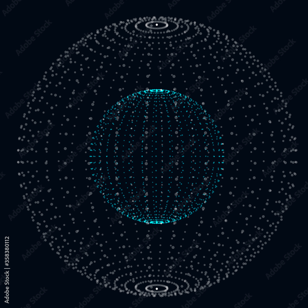 Poster Global network connection. Globe with dots and lines. Scattered points and lines composed of spheres.