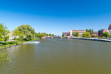 Elblag river in old town of Elblag city in Poland.