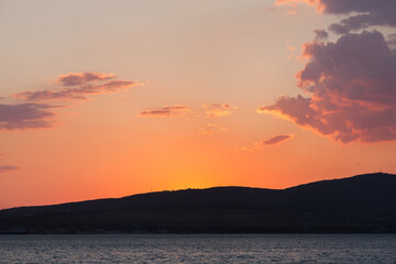 Sunset over the sea. Sunset at sea. Sea Waves. Ocean waves. Black Sea, Gelendzhik.