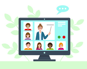 Video conference on the computer screen.