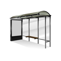Empty realistic bus stop with blank vertical billboard isolated.