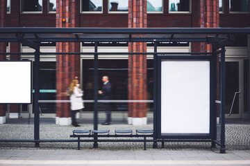 Bus station billboard with blank copy space screen for your advertising text message or promotional...