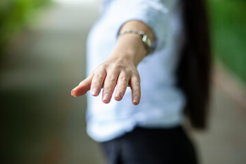 woman hands in street