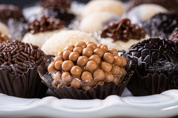Brigadeiro. Typical Brazilian sweet. Many types of brigadiers together