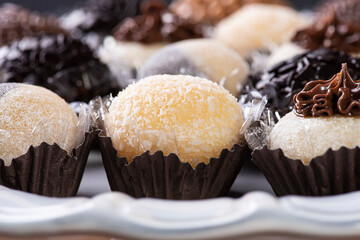 Brigadeiro. Typical Brazilian sweet. Many types of brigadiers together