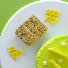 colorful honey cake homemade on green