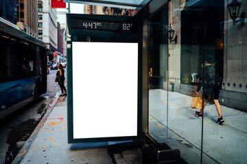 Bus station billboard with blank copy space screen for advertising text message or promotional...