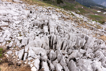 Bright uneven rock in the Austrian Alps. Abstract stone background