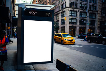 Bus station billboard with blank copy space screen for advertising text message or promotional...