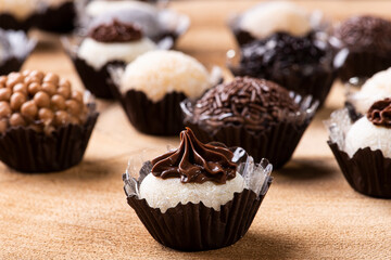 Brigadeiro. Typical Brazilian sweet. Many types of brigadiers together