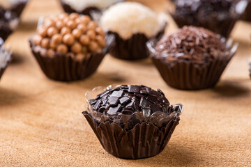 Brigadeiro. Typical Brazilian sweet. Many types of brigadiers together