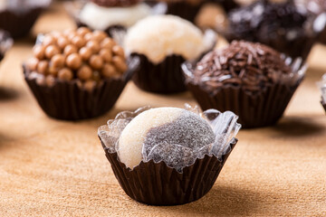 Brigadeiro. Typical Brazilian sweet. Many types of brigadiers together