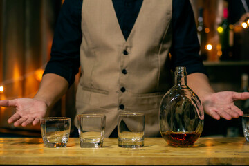 Barman pouring whiskey whiskey glass beautiful night