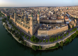 Obraz premium Aerial view in Zaragoza, city of Spain. Drone Photo