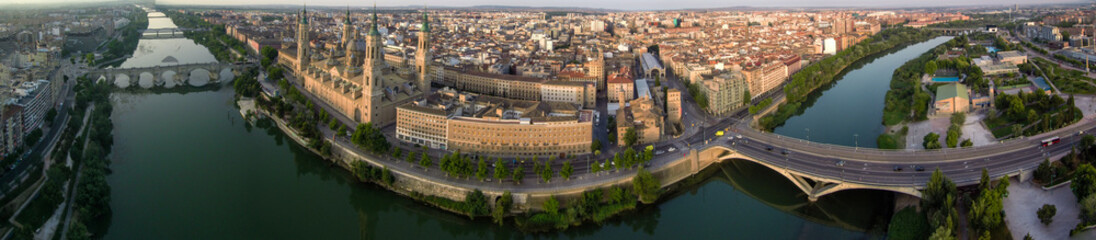 Aerial view in Zaragoza, city of Spain. Drone Photo