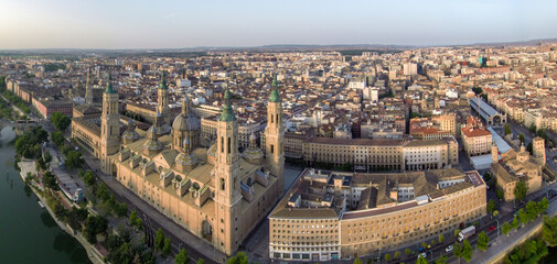 Obraz premium Aerial view in Zaragoza, city of Spain. Drone Photo