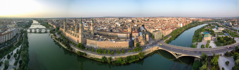 Obraz premium Aerial view in Zaragoza, city of Spain. Drone Photo