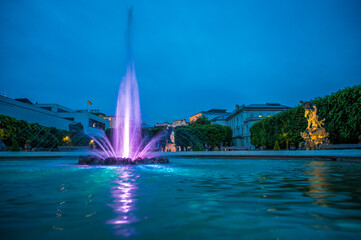 fountain at night in Mirabell Garden in Salzburg