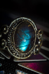 Silver ring with labradorite