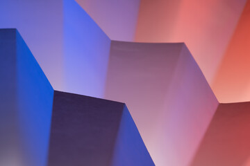 Macro Diagonal Folded Paper Angles with Blue and Red Light