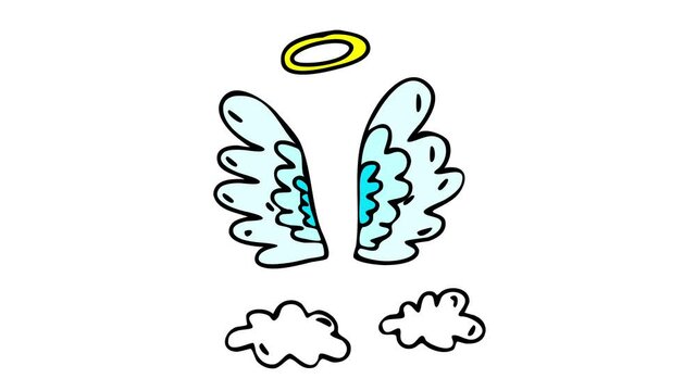 pair of feather wings standing in the place an angel left them with a halo of holiness above and clouds below suggesting someone is taking a break