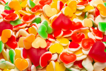 Juicy colorful jelly sweets. Gummy candies. Hearts.