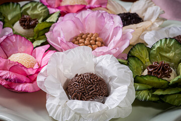 Brigadeiro. Typical Brazilian sweet. Many types of brigadiers together