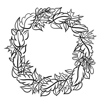 illustration autumn wreath of leaves red yellow