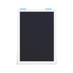 Fototapeta premium Vector empty photo frame with scotch tape isolated on white background. Vertical shaped card