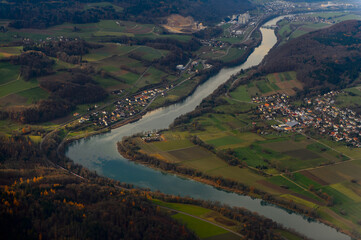 Naklejka premium Nature, River, houses and villages of Switzerland.