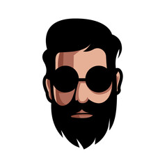 Obraz na płótnie Canvas Bearded man wearing a sunglasses cartoon mascot character. isolated hipster man with a cool expression