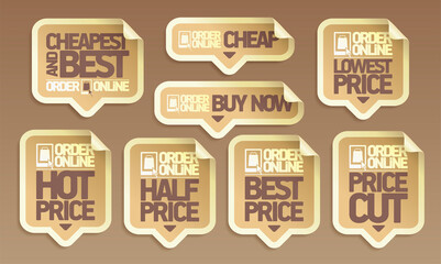 Obraz premium Order online price tags stickers set - cheapest and best, buy now, price cut and best price