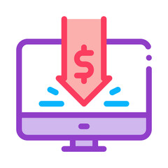 dropped cash investment in computer icon vector. dropped cash investment in computer sign. color symbol illustration