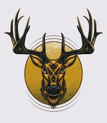 Vector Deer head illustration with ornament design in serious face. T shirt design, Logo, mascot, wall decoration.