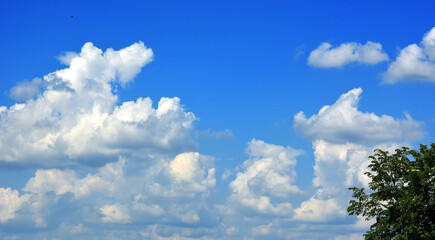 Obraz premium Blue sky with white clouds. Horizontal natural background.