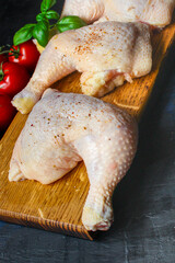 chicken legs raw meat Menu serving size. food background top view copy space for text keto or paleo diet organic