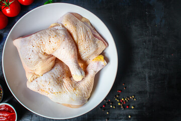 chicken legs raw meat Menu serving size. food background top view copy space for text keto or paleo diet organic