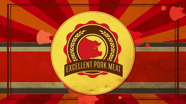 excellent pig meat slogan on killing store mark with retro elements and dusty out reddish stripe