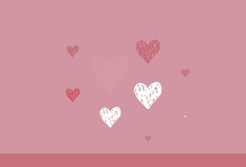 Light Pink vector template with doodle hearts.