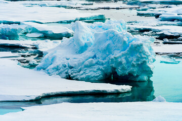 Beautiful landscpe of the Ice pieces on the water in Arctic