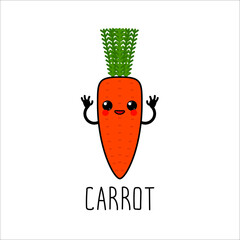 Funny cartoon carrot character in kawaii style