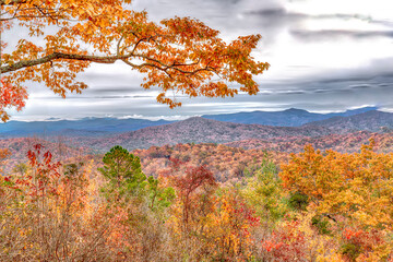 Long range mountain view with Fall Foliage